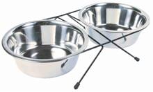 Set di ciotole Trixie, acciaio inox/metallo, 2x1,8L/ø21cm/44x9x23cm