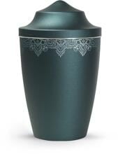 Urna per animali Völsing Mandala Edition, motivo mandala su tutto il perimetro, fascia in argento spazzolato, colore “velvet petrol”, 2,8 L