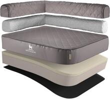 Lettino ortopedico angolare per cani Knuffelwuff Winslow, 140x100 cm, grigio, schienale a sinistra