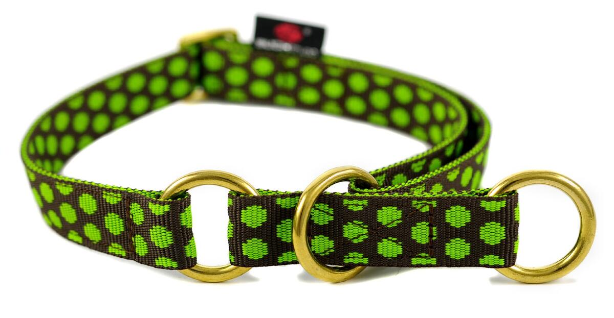 SUCHtrupp Dots Zugstopp Halsband, gold, braun-grün, L