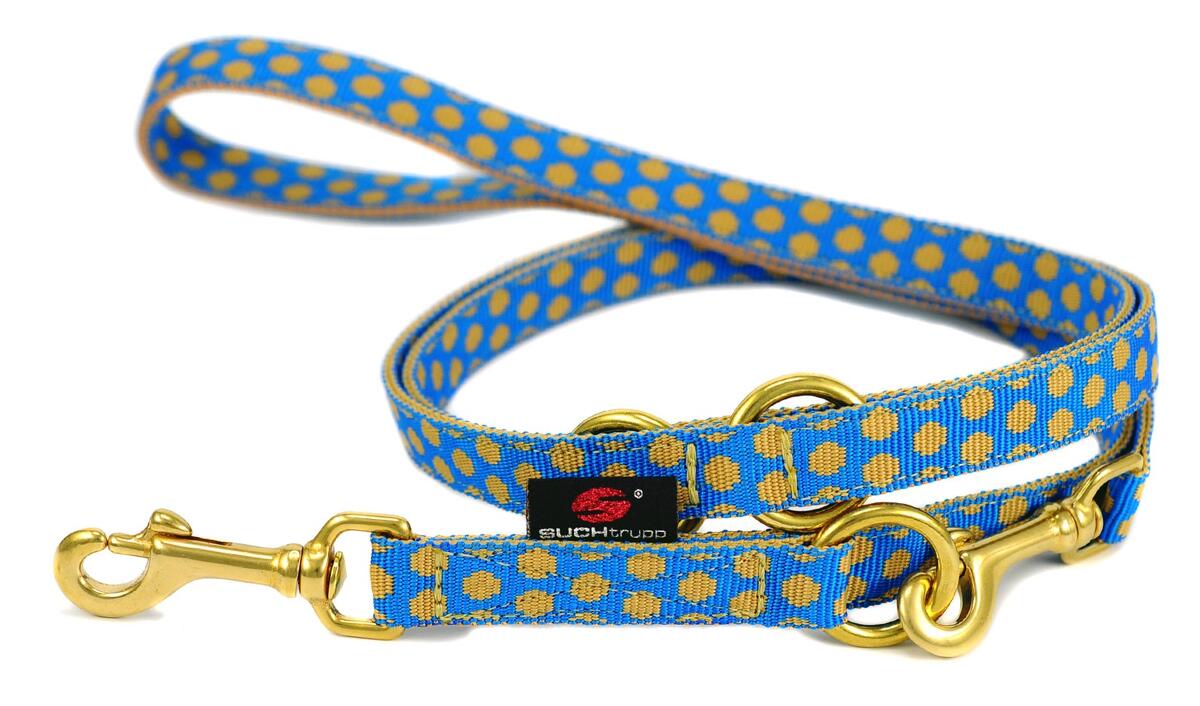 SUCHtrupp Dots Führleine, gold, verstellbar, blau-beige, S