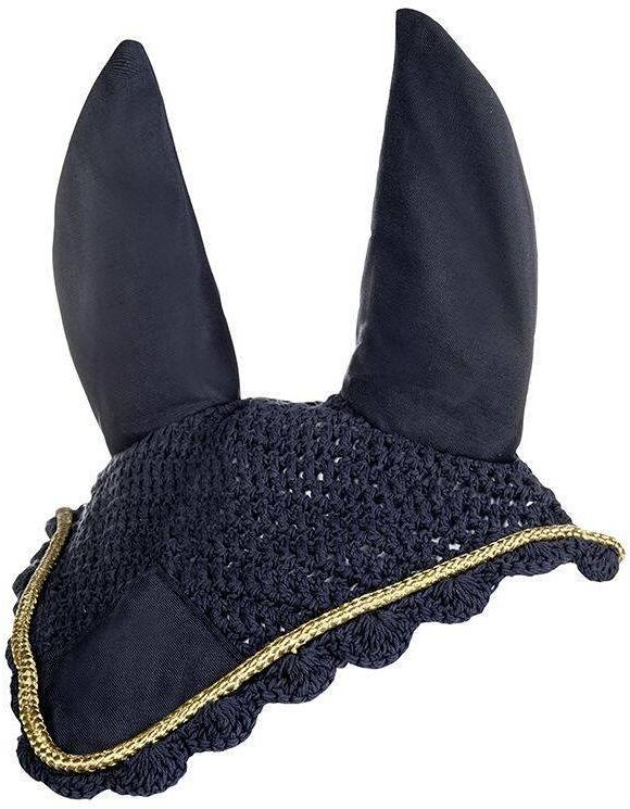 HKM Fliegenhaube, dunkelblau/gold, Warmblut