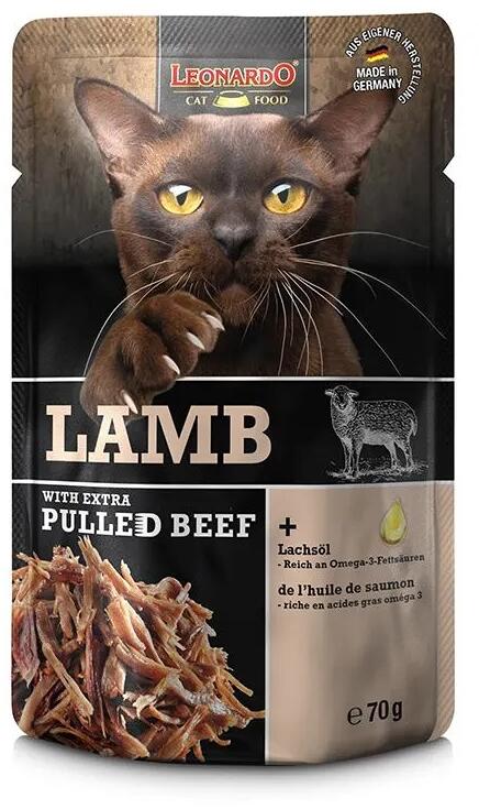 Leonardo Pulled Beef Nassfutter, 16x70g, Lamm