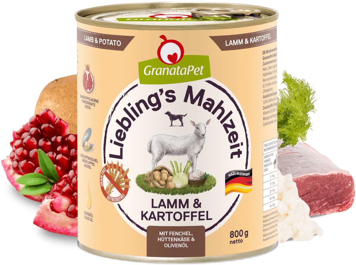 GranataPet Lieblings Mahlzeit Nassfutter mit Lamm & Kartoffel, 6x800g