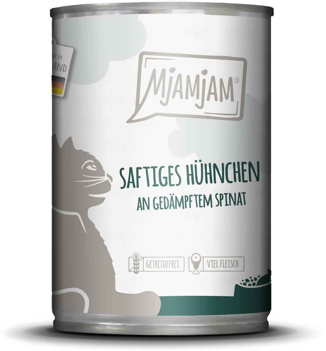 Mjamjam Katzenfutter mit Huhn & Spinat, 6x400g