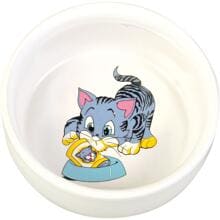 Ciotola Trixie, gatto a fumetti con ciotola, ceramica, 0,3L/ø11cm, bianco