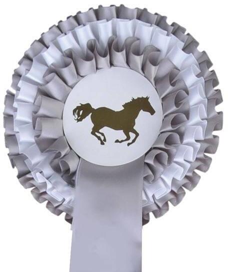HKM Dreifachrosette Turnierschleife, silber/weiß
