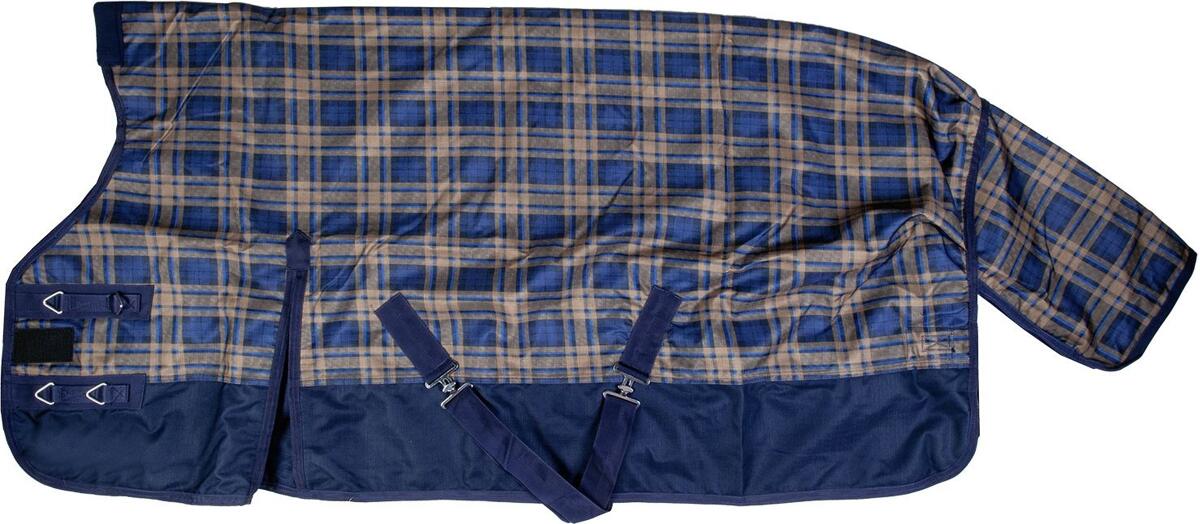 HKM Columbus Karo Highneckdecke, 1200D, Fleece, navy/braun karo, 155cm