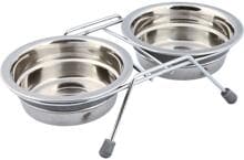 Set di ciotole Trixie, protezione da sonagli, acciaio inox/metallo, 2x0,25L/ø11cm/23x6x14cm,grigio