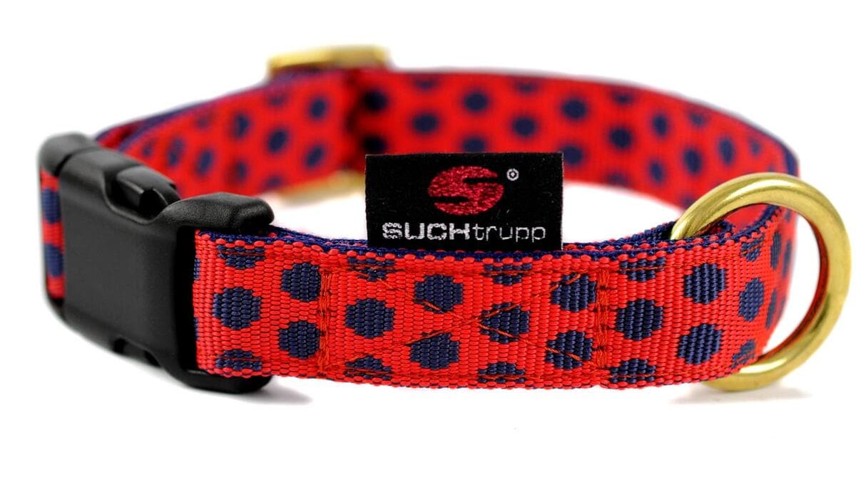 SUCHtrupp Dots Halsband, gold, rot-dunkelblau, M