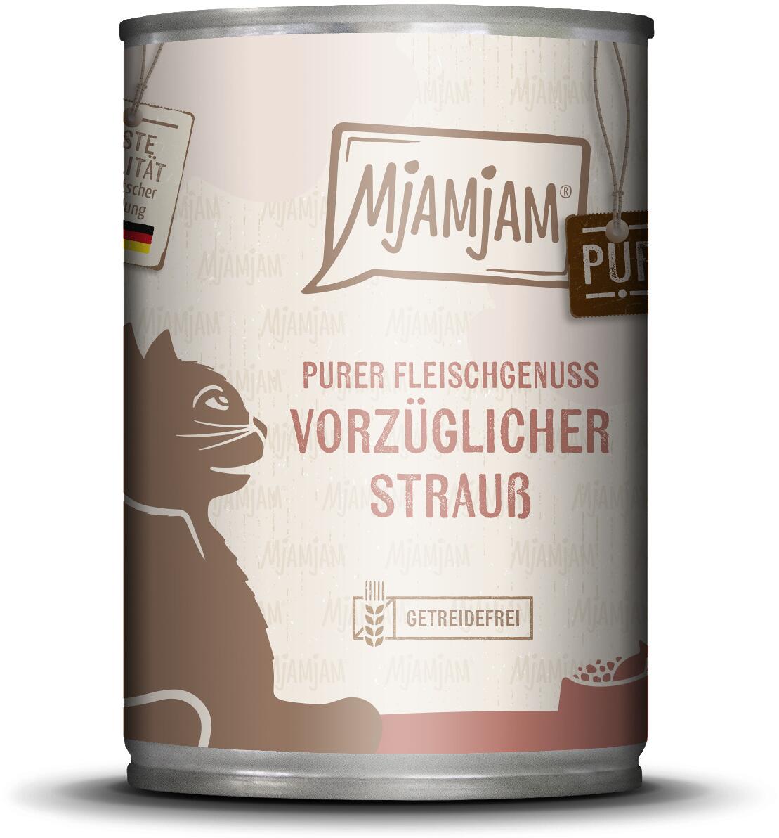 Mjamjam Katzenfutter Strauß Pur, 6x400g