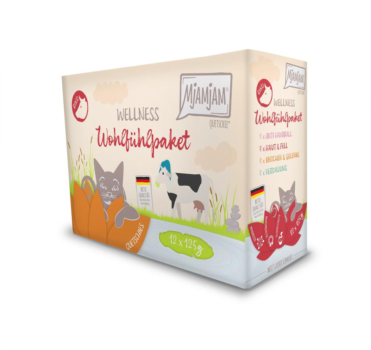 Mjamjam Wellness Katzenfutter Wohlfühlpaket, 12x125g, Rind PetPoint Charly