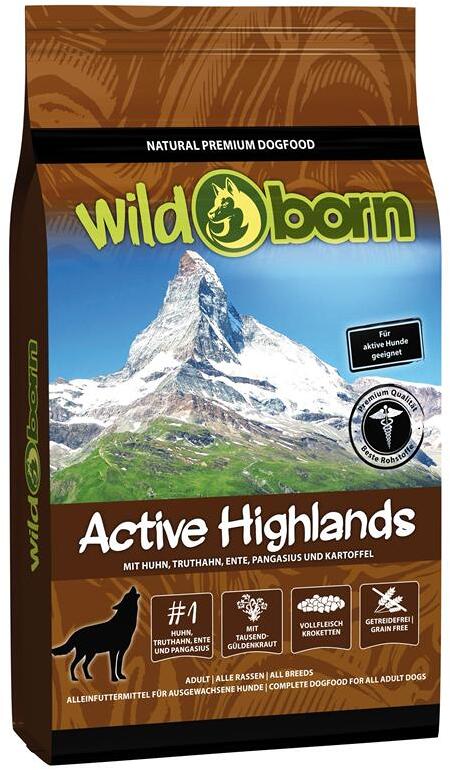Wildborn Active Highlands | mit Huhn, Truthahn & Ente | getreidefreies Hundefutter | 2 kg