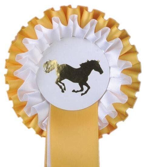 HKM Zweifachrosette Turnierschleife, gold/weiß