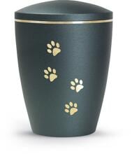 Urna per animali Völsing Patas de Oro Edition, motivi a zampe, finitura dorata spazzolata, colore velvet petrol, 0,5 L