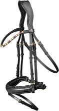 Briglia snaffle Waldhausen X-Line Goldheart, combinata svedese, nera, PON