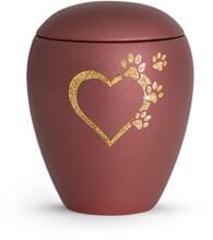 Urna per animali Völsing Verona Edition, Sparkling Star a forma di cuore con zampe in oro, velluto rubino, 2,8 L