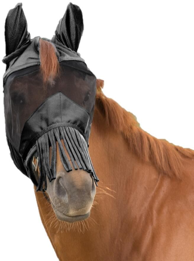 Waldhausen Premium Fliegenmaske mit Nasenfransen, schwarz, WB