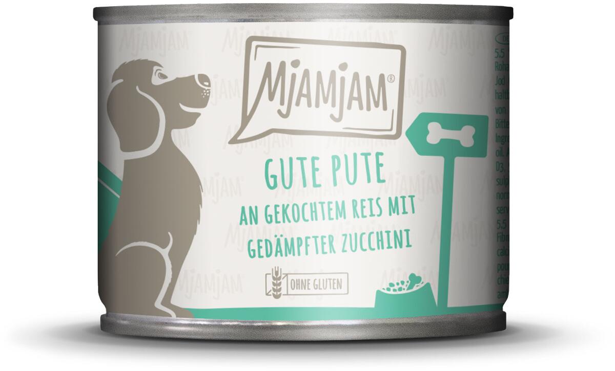 Mjamjam Nassfutter mit Pute, Reis & Zucchini, 6x200g