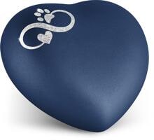 Urna per animali Völsing Herz Edition, Sparkling Star Infinity Cuore/Zampa argento, velluto blu navy, 1,5 L