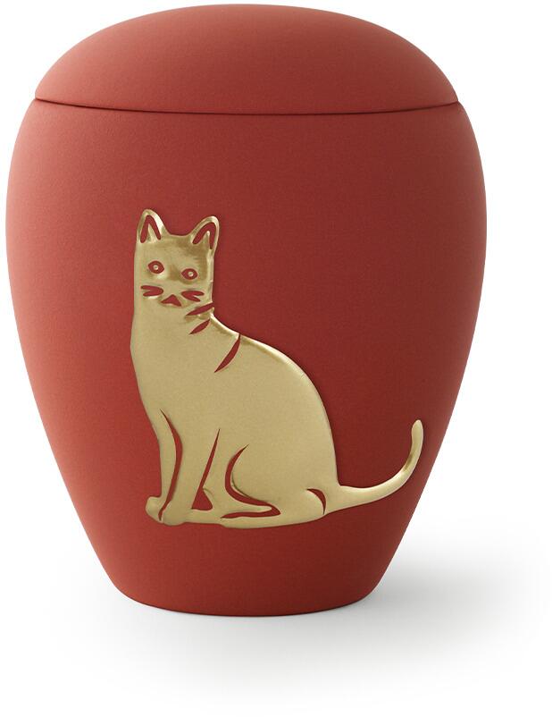 Völsing Siena Tierurne, goldenes Katzenmotiv, 0,5L, Samtton rubin