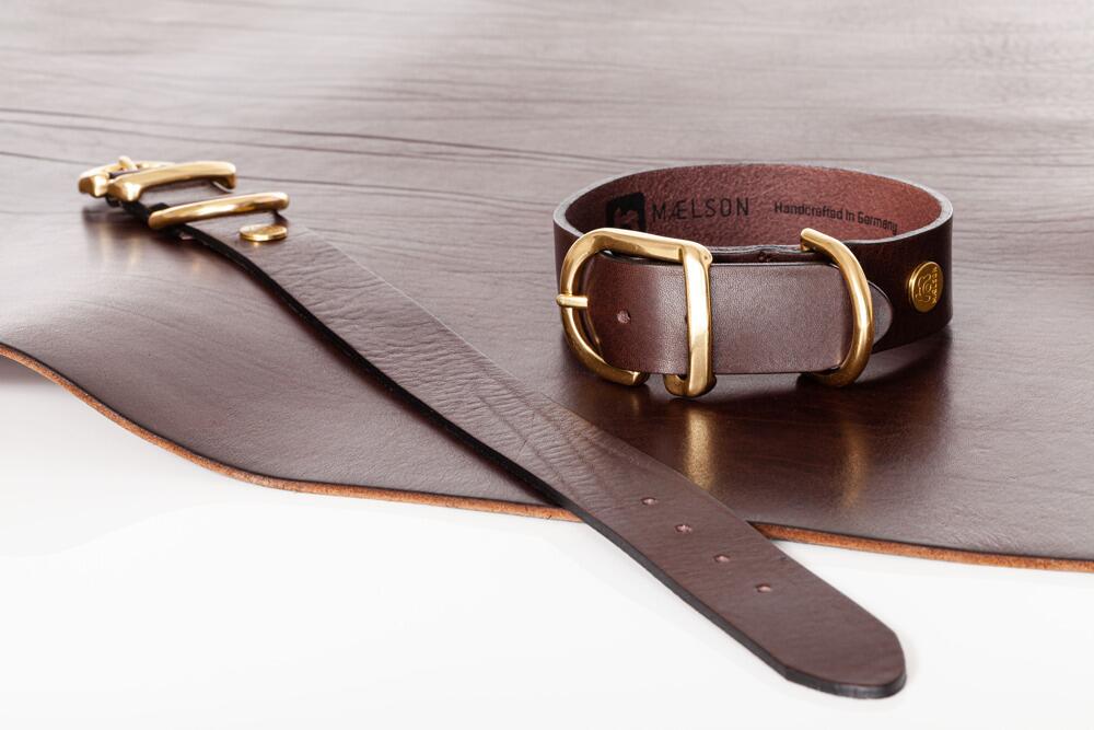 Mealson Ecoskin CollR Halsband, Mokka/Brass, 40/25, 29-35x2,5cm