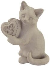 Scultura di gatto Happy House con cuore, beige