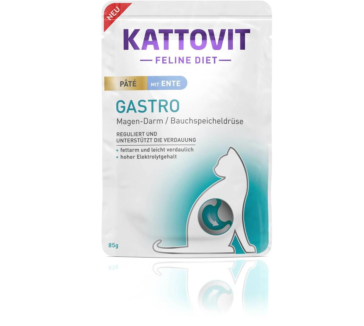 Kattovit Diet Gastro Paté Frischebeutel Nassfutter mit Ente, 10x85g