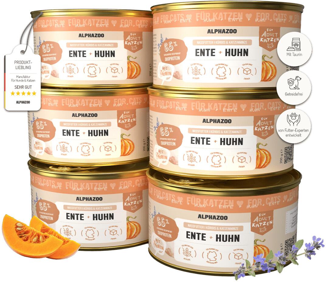 alphazoo Katzennassfutter, 6x200g, Ente & Huhn
