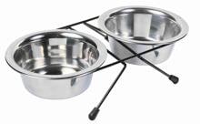 Set di ciotole Trixie, acciaio inox/metallo, 2x0,45L/ø13cm/28x6x15cm