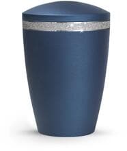 Urna per animali Völsing Glamour Edition, fascia Sparkling Glamour argento, velluto blu navy, 2,8 L