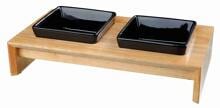Set di ciotole Trixie, ceramica/legno, 2x0,4L/13x13cm/36x7x19cm, nero/marrone chiaro