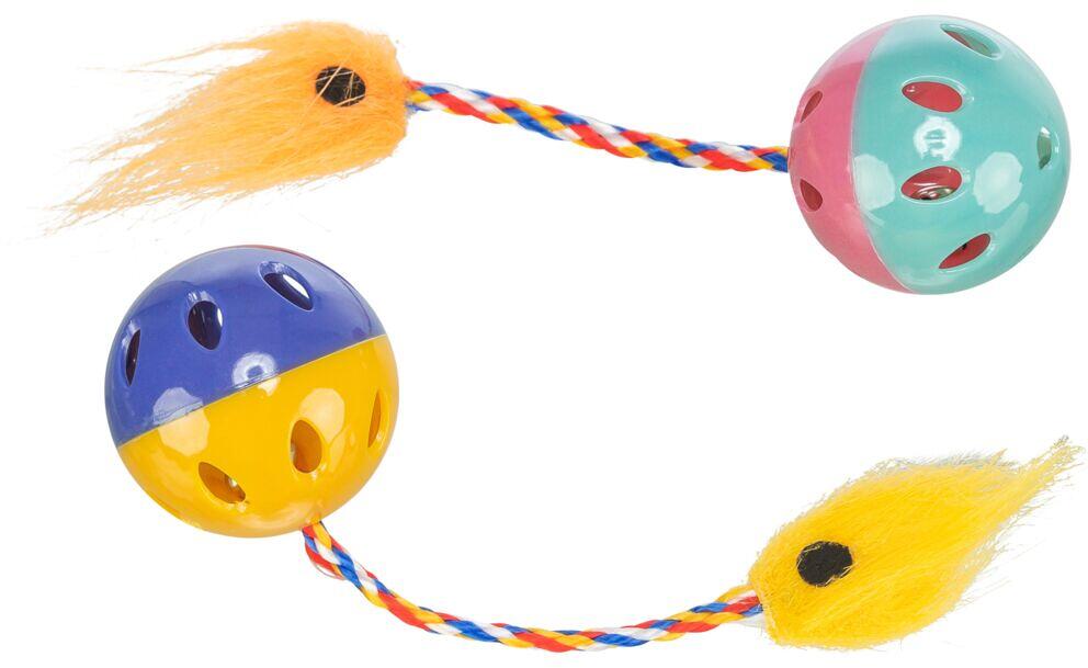 Trixie Rasselbälle mit Schwanz, Kunststoff, farblich sortiert, ø4cm, 2 Stück