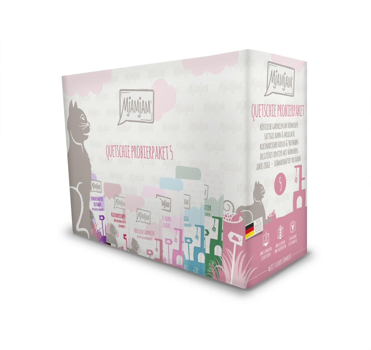 Mjamjam Quetschie Katzenfutter Probierpaket, 12x125g, V
