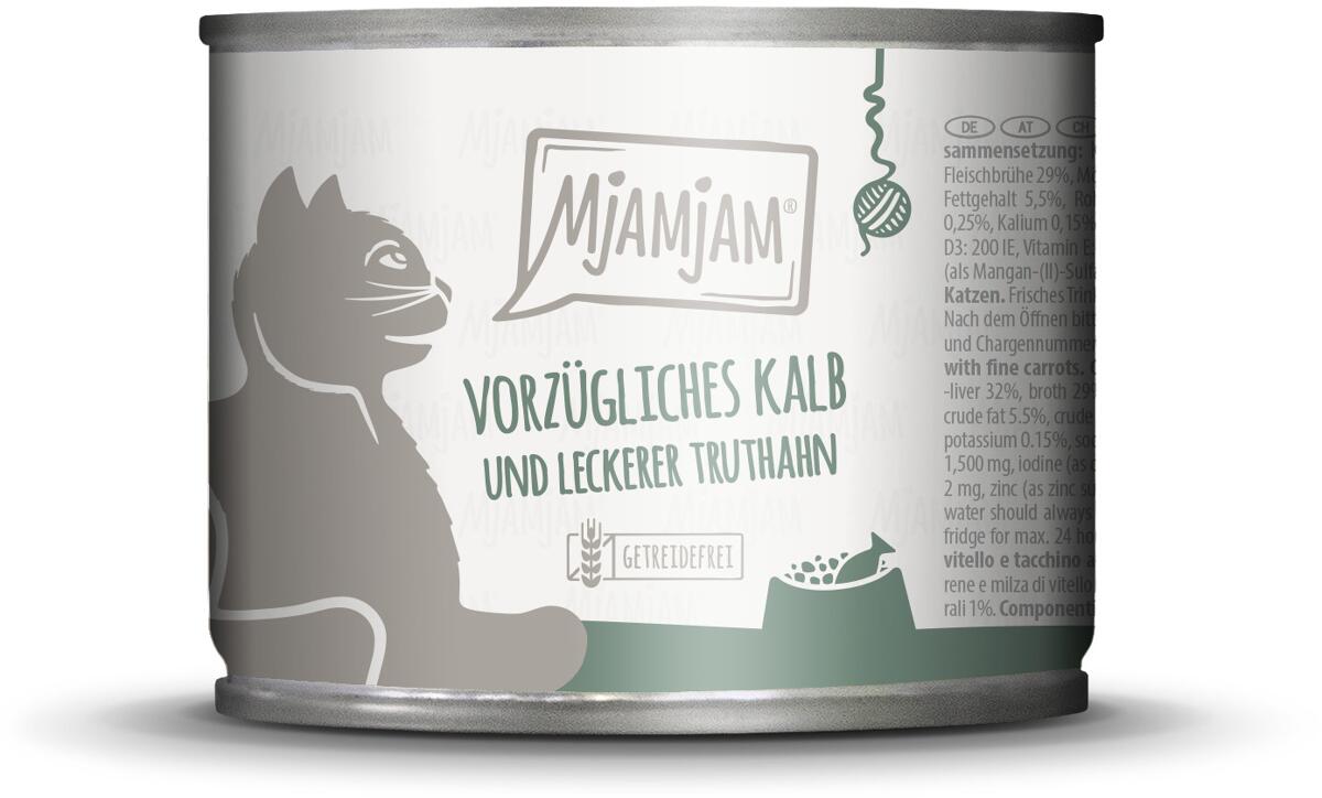 Mjamjam Katzenfutter mit Kalb & Truthahn, 6x200g