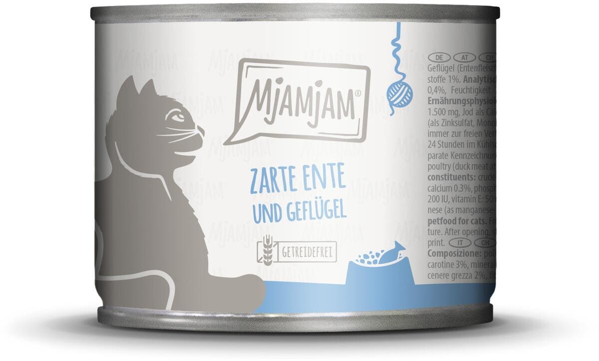 Mjamjam Katzenfutter mit Ente, Geflügel & Möhrchen, 6x200g