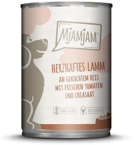 Mjamjam Nassfutter mit Lamm, Reis, Tomaten & Chiasaat, 6x400g
