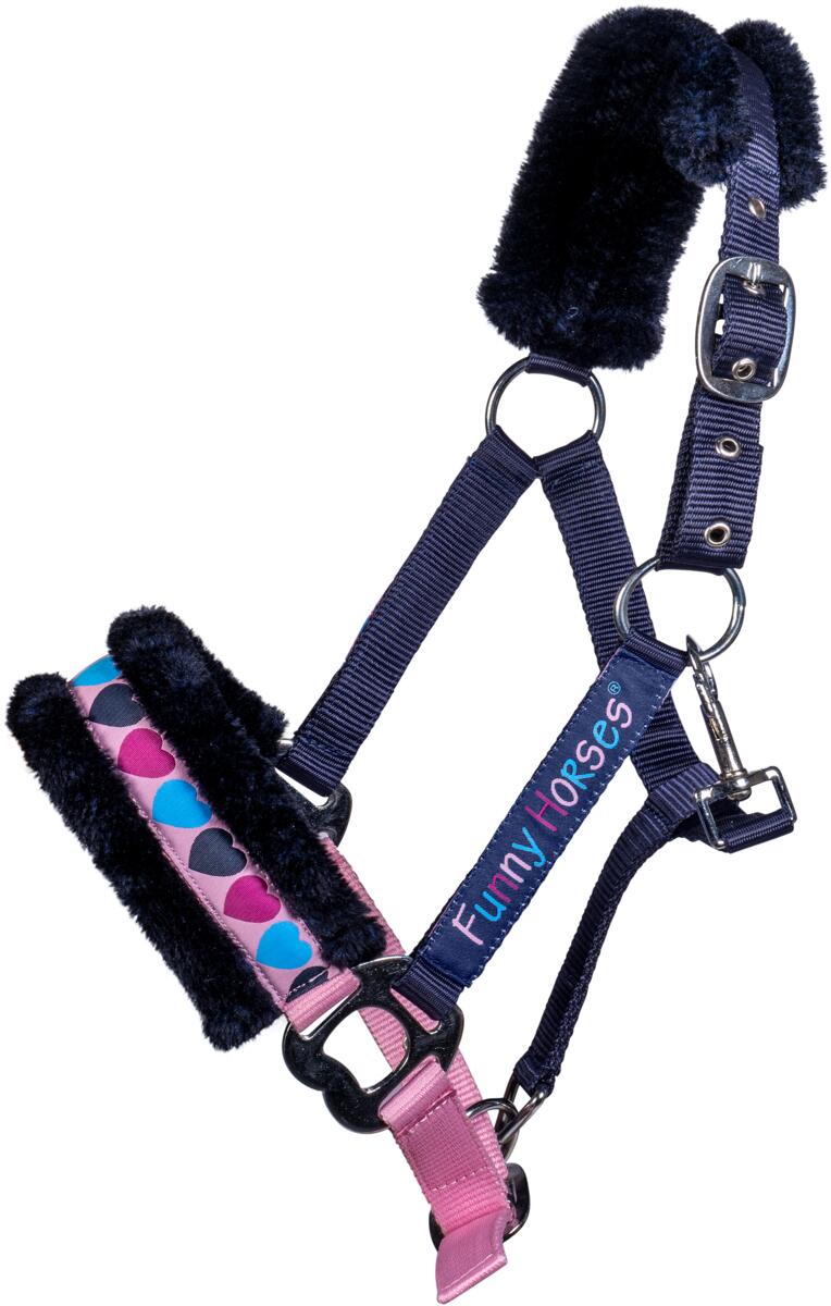 HKM Funny Horses Hearts Halfter, dunkelblau, Shetty