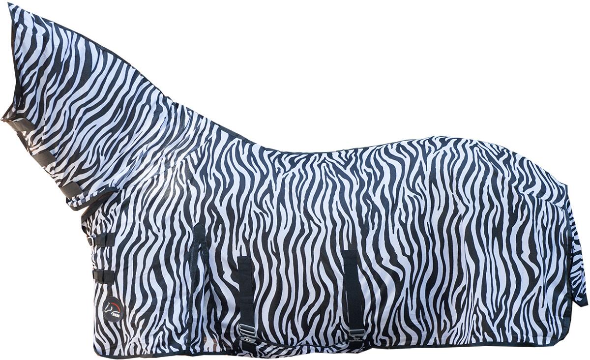 HKM Zebra Fliegendecke mit Halsteil und Bauchlatz, weiß/schwarz, 145cm
