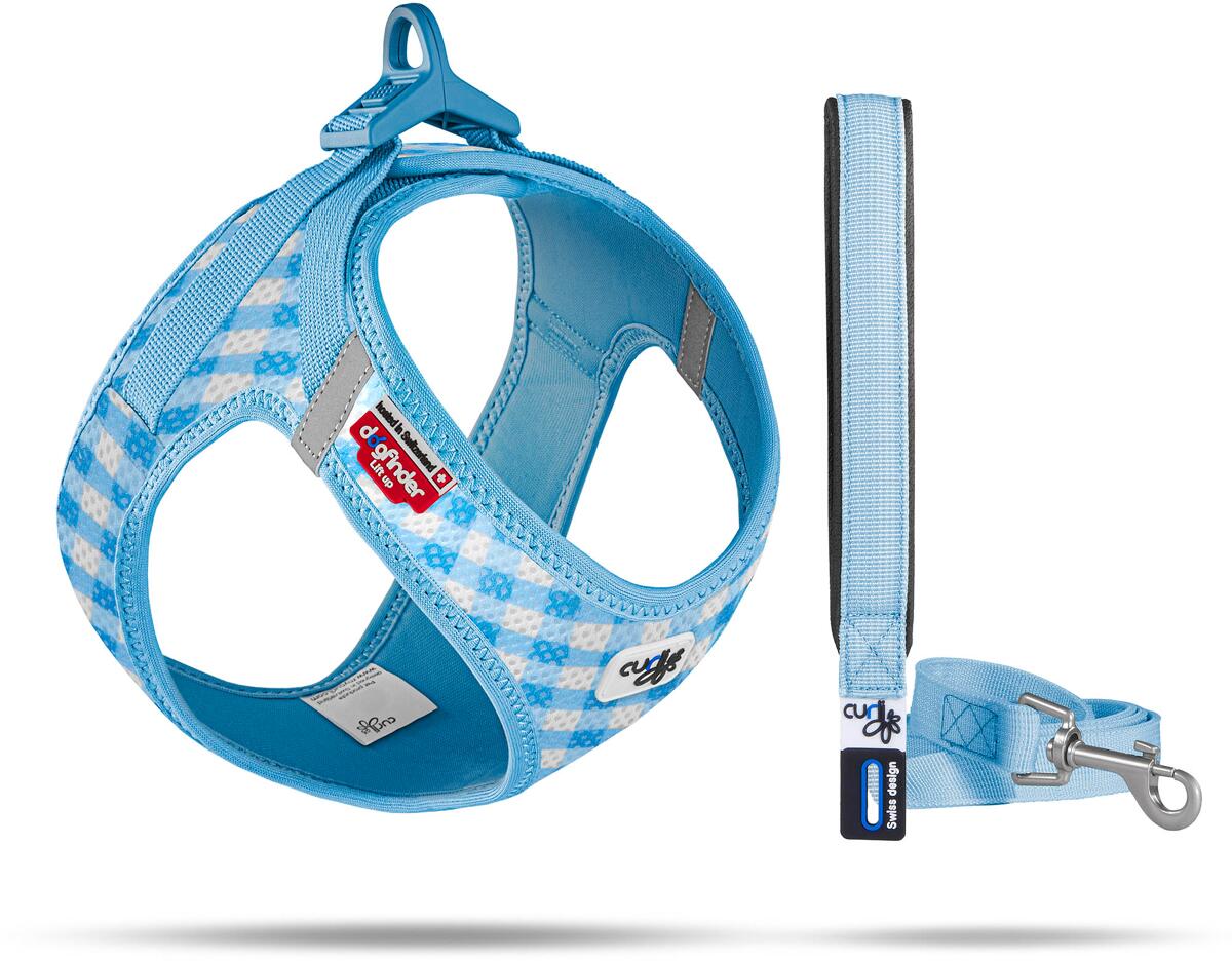 curli Puppy Set Brustgeschirr inkl. Leine, XS, skyblue caro