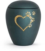 Urna per animali Völsing Verona Edition, Sparkling Star a forma di cuore con zampe in oro, velluto petrol, 2,8 L