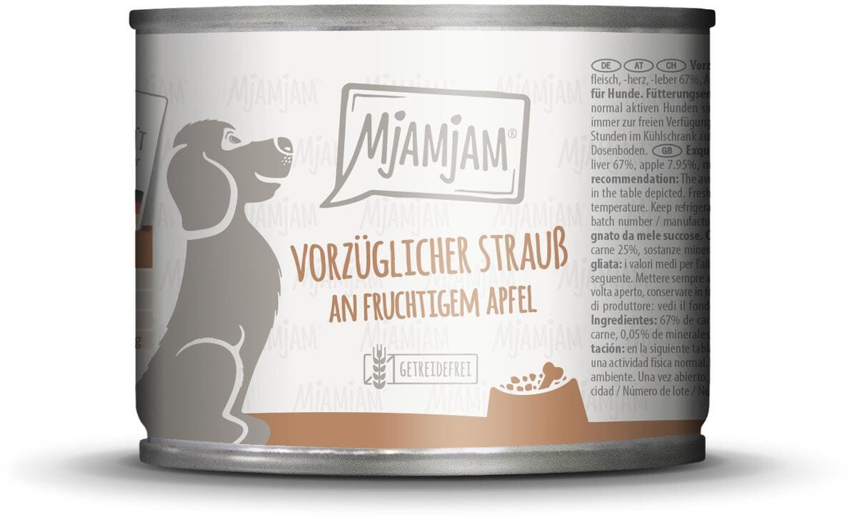 Mjamjam Nassfutter mit Strauß & Apfel, 6x200g
