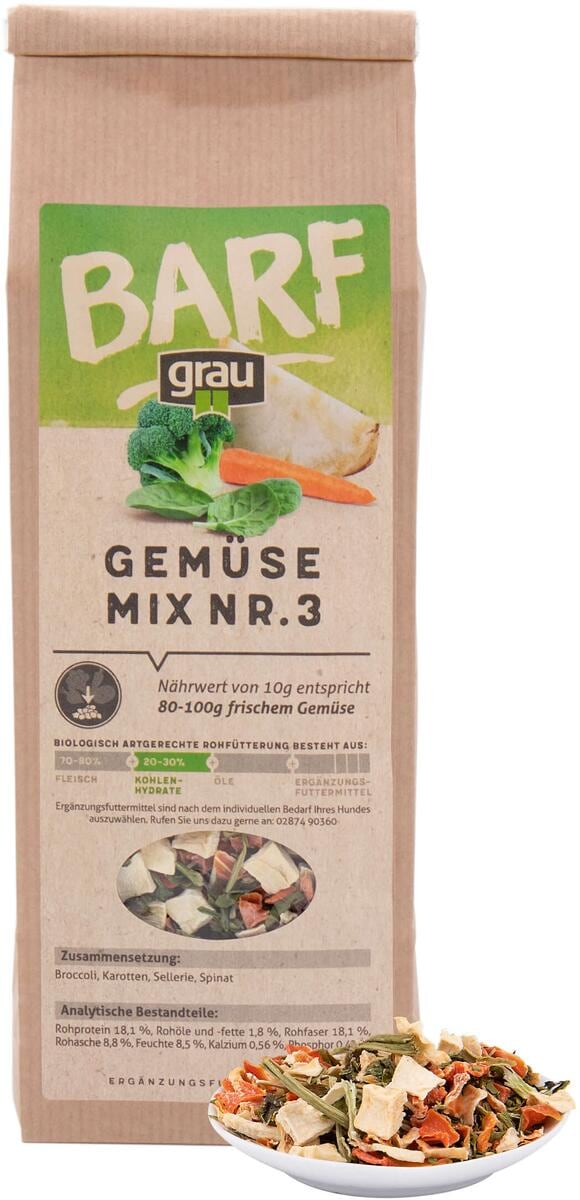 GRAU Gemüsemix Mischung Nr.3 | mit Broccoli, Karotten und Spinat | Ergänzungsfutter | 500 g