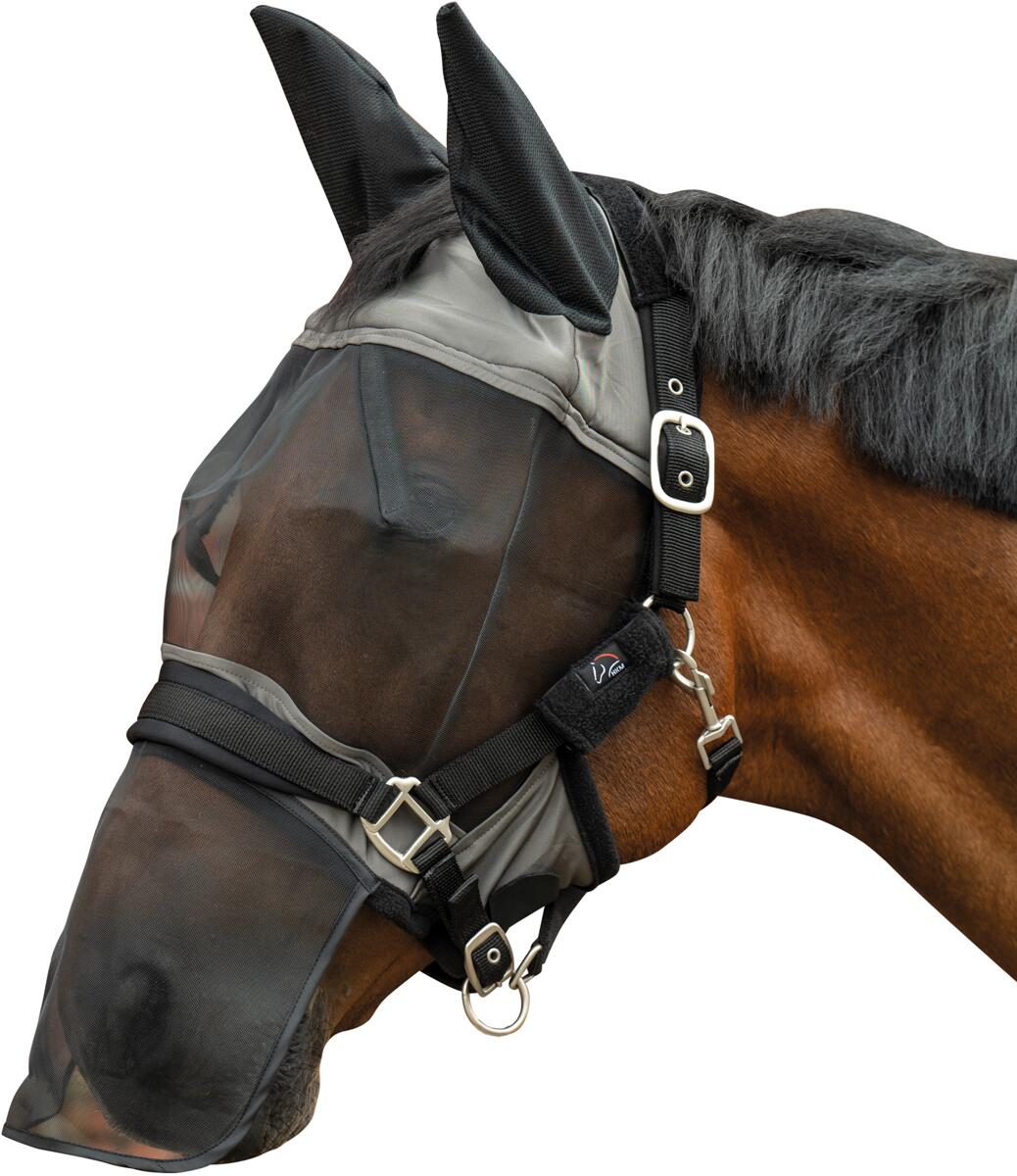 HKM Premium Fliegenschutzmaske mit Nüsternschutz, schlammgrau, Pony