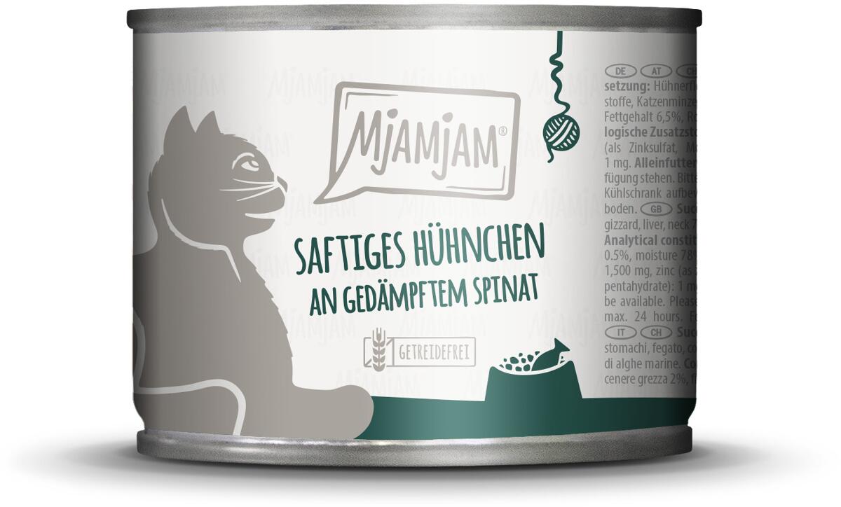 Mjamjam Katzenfutter mit Huhn & Spinat, 6x200g