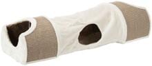 Trixie scratching tunnel with 2 caves, plush/sisal carpet, light grey/brown, 110x30x38cm