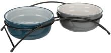 Trixie Napf-Set, Keramik/Metall, 2x0,6L/ø15cm/32x9x16cm, petrol/hellpetrol/grau/hellgrau