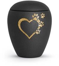 Urna per animali Völsing Verona Edition, Sparkling Star a forma di cuore con zampe in oro, velluto nero, 2,8 L