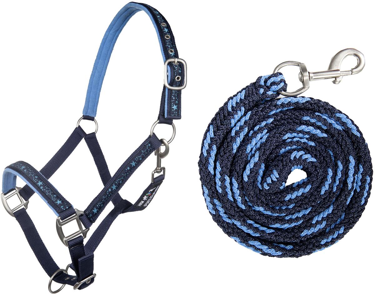 HKM Stars Halfter mit Strick, dunkelblau/babyblau, Vollblut