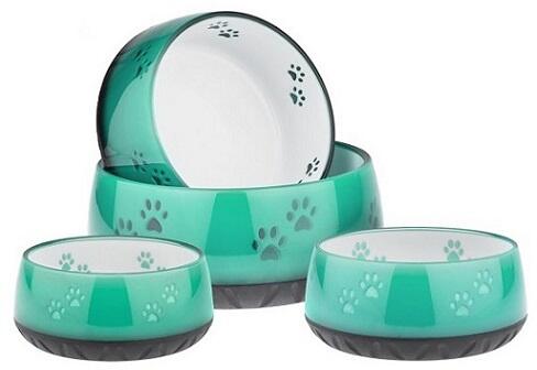 EHASO Futternapf mit Pfötchenmotiv, mint, 330ml